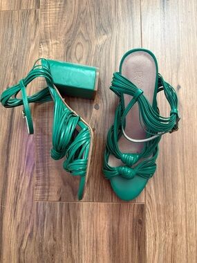 Raye by Revolve Green Strappy Block Heel Sandals